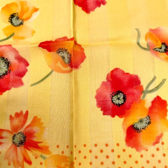 Vintage Yves Saint Laurent Cotton Floral Scarf Poppy Print Rolled Hem - Picture 8 of 10